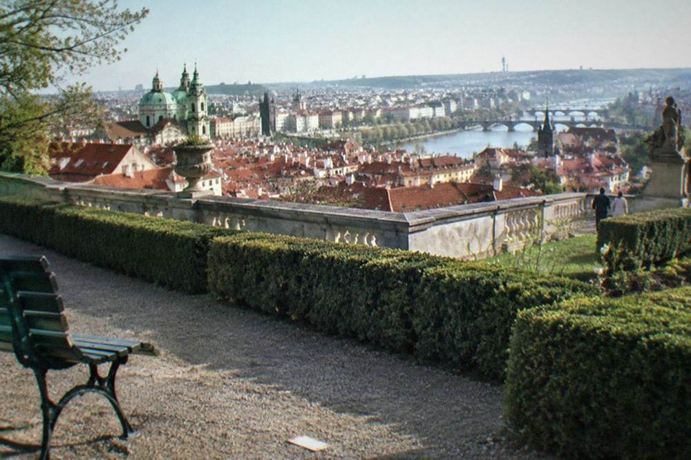 Prague Castle gardens and terraces overlooking the Vltava river and the city