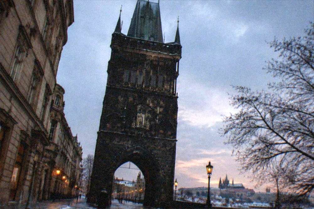 Powder Tower gateway on the edge of the Old Town at the start of a walking route