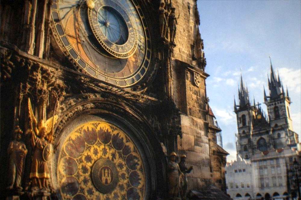 Astronomical Clock dial detail on the southern wall of the Old Town Hall showing the medieval astronomical face