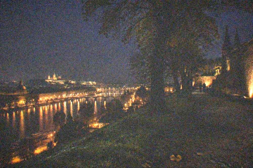 City lights and a river curving below a dark hilltop park