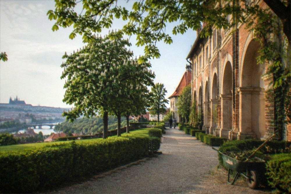 Terraced castle gardens above the Vltava in spring